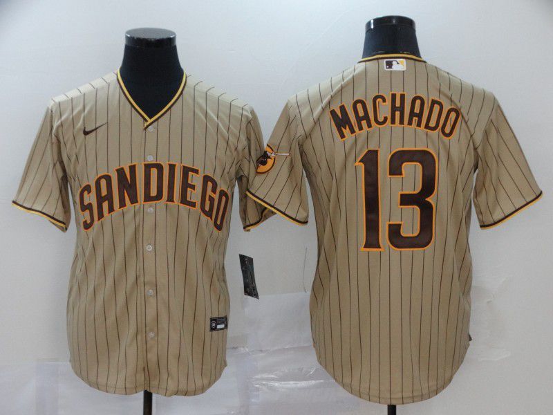 Men San Diego Padres #13 Machado brown stripes Nike Gme MLB Jerseys->women mlb jersey->Women Jersey